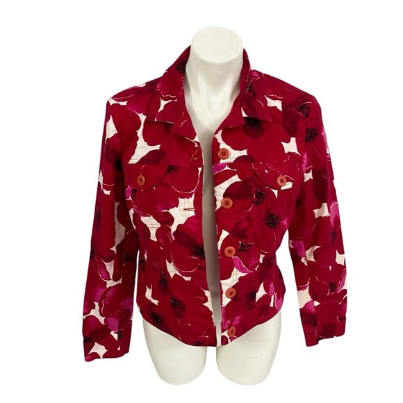 Haggar Blazer Womens Sz 12 Red Floral Jacket Office Workwear Coastal Resort - Picture 6 of 14